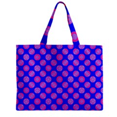 Bright Mod Pink Circles On Blue Zipper Mini Tote Bag by BrightVibesDesign