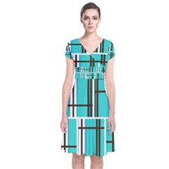 Black And White Stripes                                                                         Short Sleeve Front Wrap Dress by LalyLauraFLM
