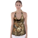 Wonderful Steampunk Design With Clocks And Gears Babydoll Tankini Top View1