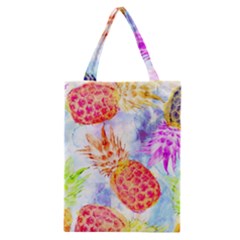 Colorful Pineapples Over A Blue Background Classic Tote Bag by DanaeStudio