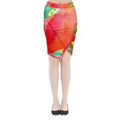 Lovely Red Poppy And Blue Dots Midi Wrap Pencil Skirt by DanaeStudio