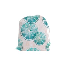 Turquoise Citrus And Dots Drawstring Pouches (medium)  by DanaeStudio