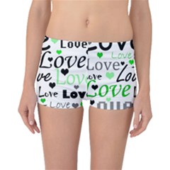 Green  Valentine s Day Pattern Boyleg Bikini Bottoms by Valentinaart
