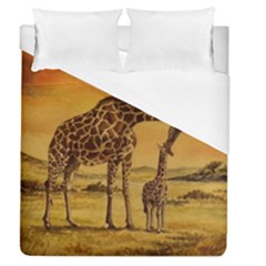 Giraffe Mother & Baby Duvet Cover (queen Size) by ArtByThree