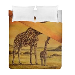 Giraffe Mother & Baby Duvet Cover Double Side (full/ Double Size) by ArtByThree
