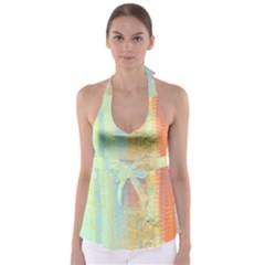 Unique Abstract In Green, Blue, Orange, Gold Babydoll Tankini Top by digitaldivadesigns