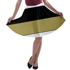 Black Brown Gold White Horizontal Stripes Elegant 8000 Sv Festive Stripe A-line Skater Skirt by yoursparklingshop
