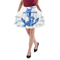 Anchor Aquarel Painting Art, Soft Blue A-line Pocket Skirt by picsaspassion