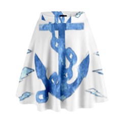 Anchor Aquarel Painting Art, Soft Blue High Waist Skirt by picsaspassion