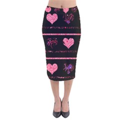 Pink Elegant Harts Pattern Velvet Midi Pencil Skirt by Valentinaart