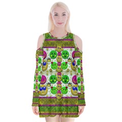 Smile And The Whole World Smiles With You Velvet Long Sleeve Shoulder Cutout Dress by pepitasart