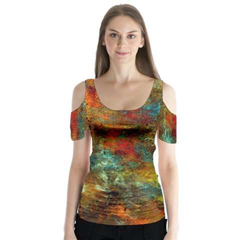 Mixed Abstract Butterfly Sleeve Cutout Tee  by digitaldivadesigns