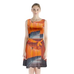 Architecture Art Bright Color Sleeveless Chiffon Waist Tie Dress by Amaryn4rt