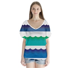 Water Border Water Waves Ocean Sea Flutter Sleeve Top by Amaryn4rt