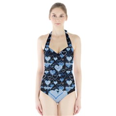 Blue Harts Pattern Halter Swimsuit by Valentinaart