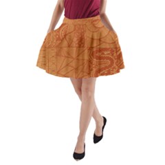 Burnt Amber Orange Brown Abstract A-line Pocket Skirt by Amaryn4rt