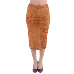 Burnt Amber Orange Brown Abstract Midi Pencil Skirt by Amaryn4rt
