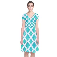 Blue Mosaic Short Sleeve Front Wrap Dress by Brittlevirginclothing