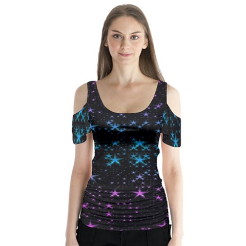 Stars Pattern Seamless Design Butterfly Sleeve Cutout Tee  by Amaryn4rt