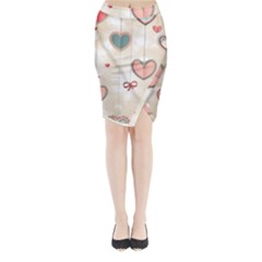 Cute Hearts Midi Wrap Pencil Skirt by Brittlevirginclothing