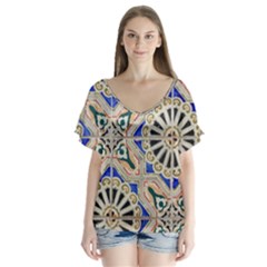 Ceramic Portugal Tiles Wall Flutter Sleeve Top by Amaryn4rt