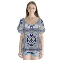 Ceramic Portugal Tiles Wall Flutter Sleeve Top by Amaryn4rt
