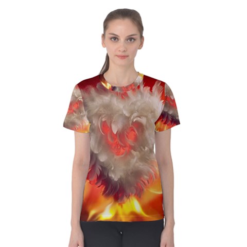 Arts Fire Valentines Day Heart Love Flames Heart Women s Cotton Tee by Nexatart
