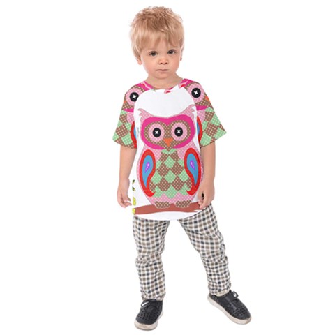 Owl Colorful Patchwork Art Kids  Raglan Tee by Nexatart