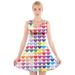 Heart Love Color Colorful V-neck Sleeveless Skater Dress by Nexatart
