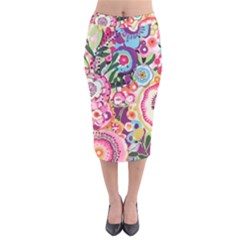 Colorful Flower Pattern Velvet Midi Pencil Skirt by Brittlevirginclothing