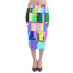 Glitch Art Abstract Velvet Midi Pencil Skirt by Nexatart