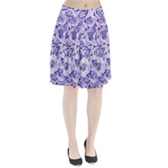 Electric White And Blue Roses Pleated Skirt by Brittlevirginclothing