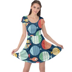 Cute Small Marine Fish Cap Sleeve Dresses by Brittlevirginclothing