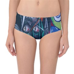 Graffiti Art Urban Design Paint Mid-waist Bikini Bottoms by Nexatart