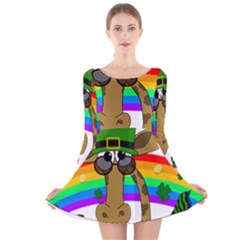 Irish Giraffe Long Sleeve Velvet Skater Dress by Valentinaart