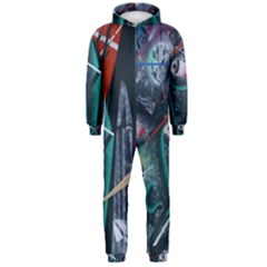 Graffiti Art Urban Design Paint Hooded Jumpsuit (men)  by Nexatart