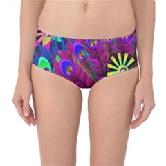 Peacock Abstract Digital Art Mid-waist Bikini Bottoms by Nexatart