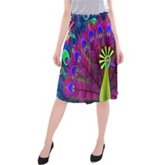 Peacock Abstract Digital Art Midi Beach Skirt by Nexatart