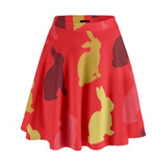 Hare Easter Pattern Animals High Waist Skirt by Amaryn4rt