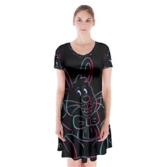 Easter Bunny Hare Rabbit Animal Short Sleeve V-neck Flare Dress by Amaryn4rt