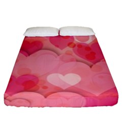 Hearts Pink Background Fitted Sheet (queen Size) by Amaryn4rt