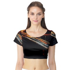 Highway Night Lighthouse Car Fast Short Sleeve Crop Top (tight Fit) by Amaryn4rt