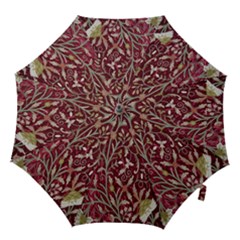 Crewel Fabric Tree Of Life Maroon Hook Handle Umbrellas (small) by Amaryn4rt