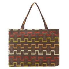 Fabric Texture Vintage Retro 70s Zig Zag Pattern Medium Zipper Tote Bag by Simbadda