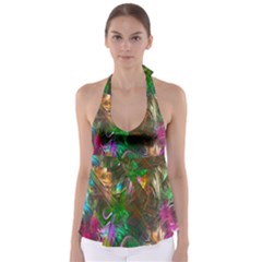 Fractal Texture Abstract Messy Light Color Swirl Bright Babydoll Tankini Top by Simbadda