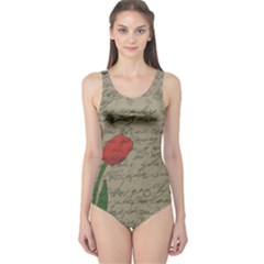 Vintage Tulips One Piece Swimsuit by Valentinaart