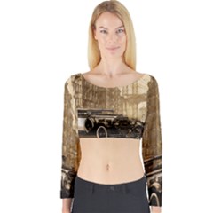 Vintage Old Car Long Sleeve Crop Top by Valentinaart