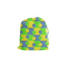 Abric Cotton Bright Blue Lime Drawstring Pouches (small)  by Simbadda