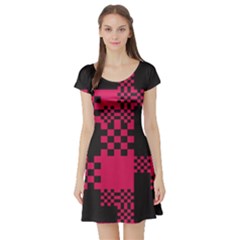 Cube Square Block Shape Creative Short Sleeve Skater Dress by Simbadda