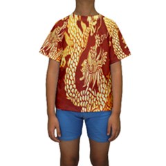 Fabric Pattern Dragon Embroidery Texture Kids  Short Sleeve Swimwear by Simbadda